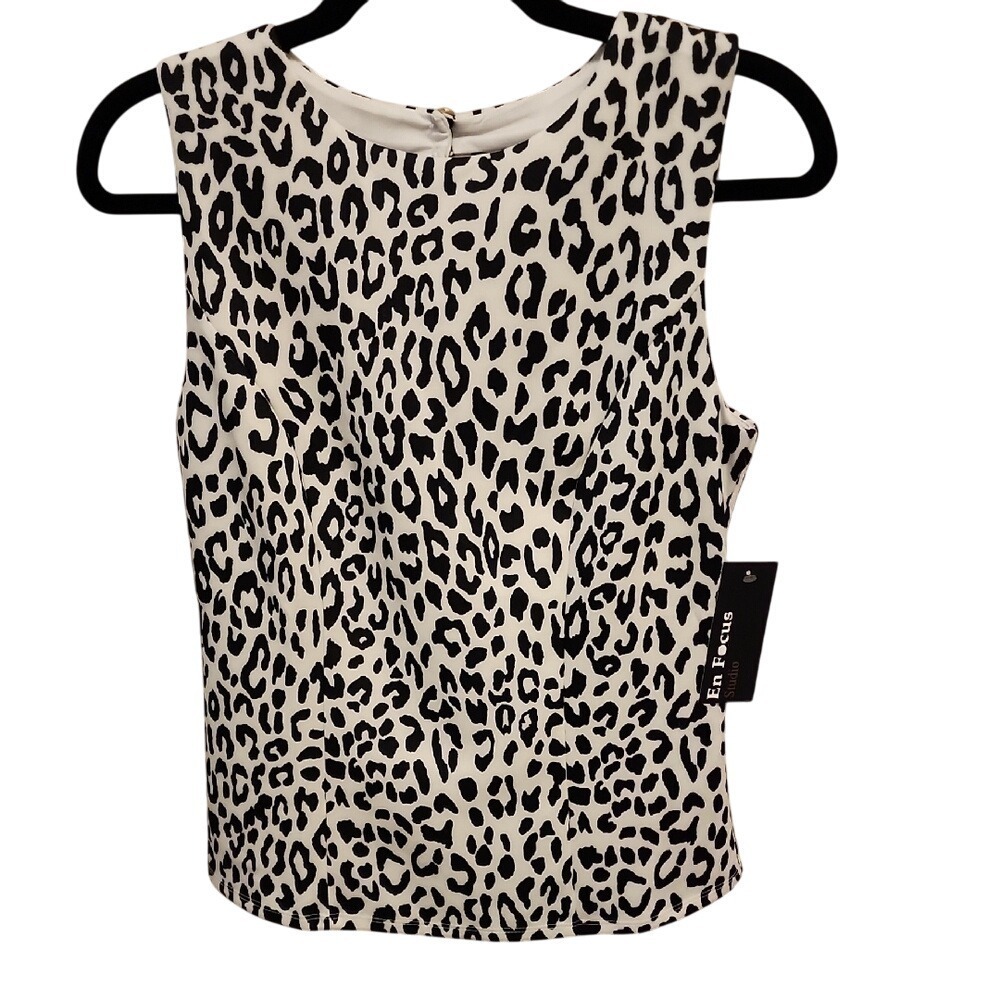 5 for $20 En Focus Studio Sleeveless Top S White Leopard Chic Office Siren